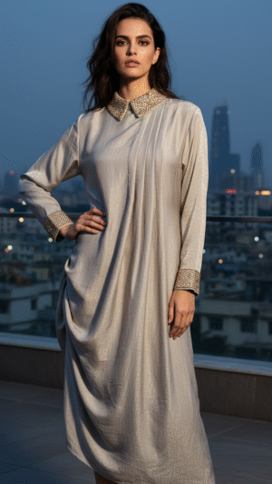 Satin silk with sequence detailing,Grey