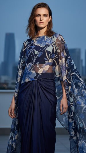 Kaftan with drapes Organza with crepe