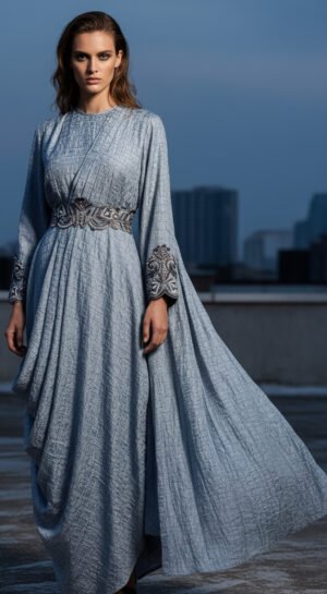 Kaftan with drapes Organza with crepe