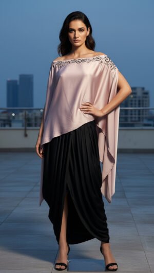 Satin with embroidery Nude pink with black