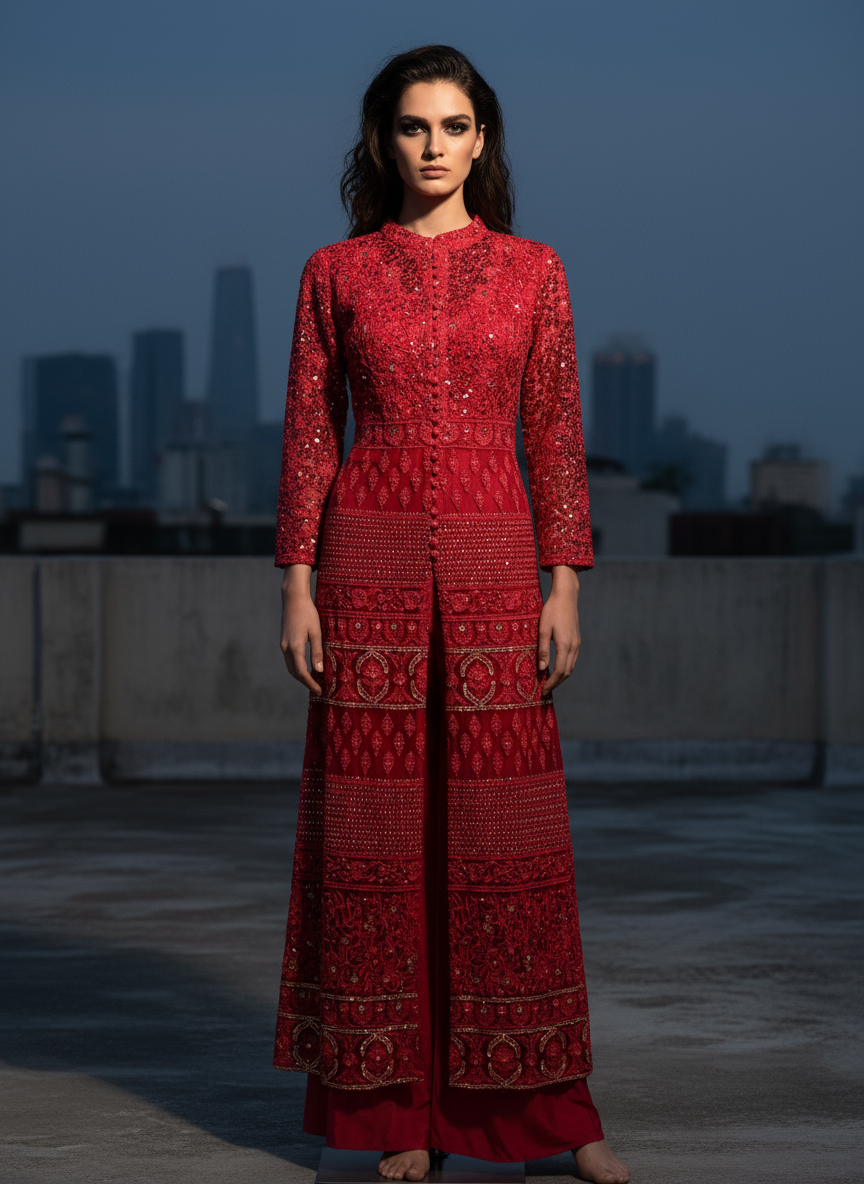 Heavily Embroidered Long Jacket Kurta