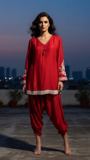 Scarlet Fringe Harem Set Red