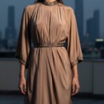 Celeste Drape Dress – Nude Brown