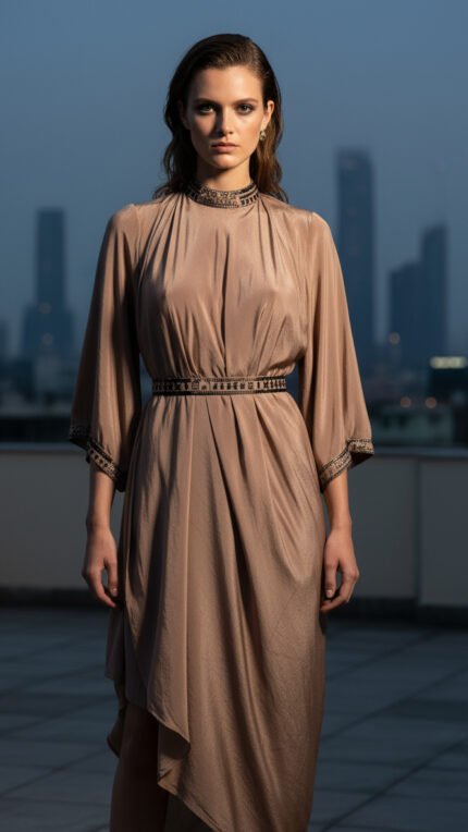 Celeste Drape Dress – Nude Brown