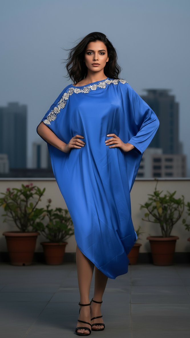 Electric Blue Embellished Drape Dress