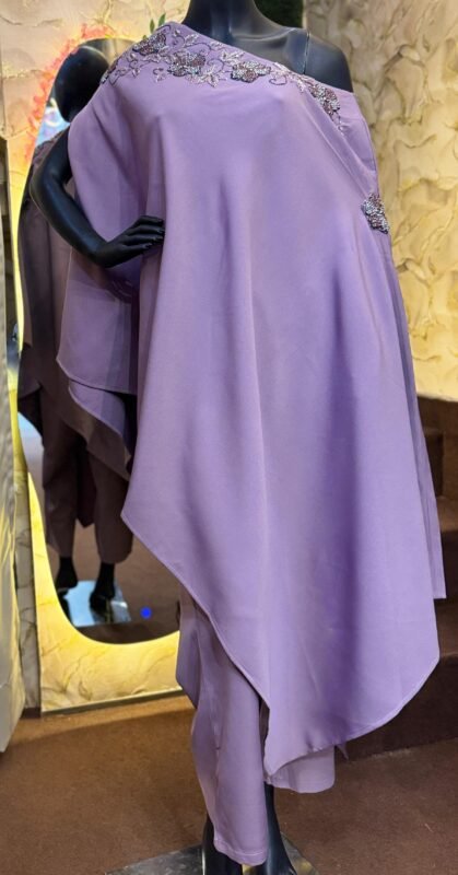 Embroidered Lycra Kaftan Drape Dress mauve