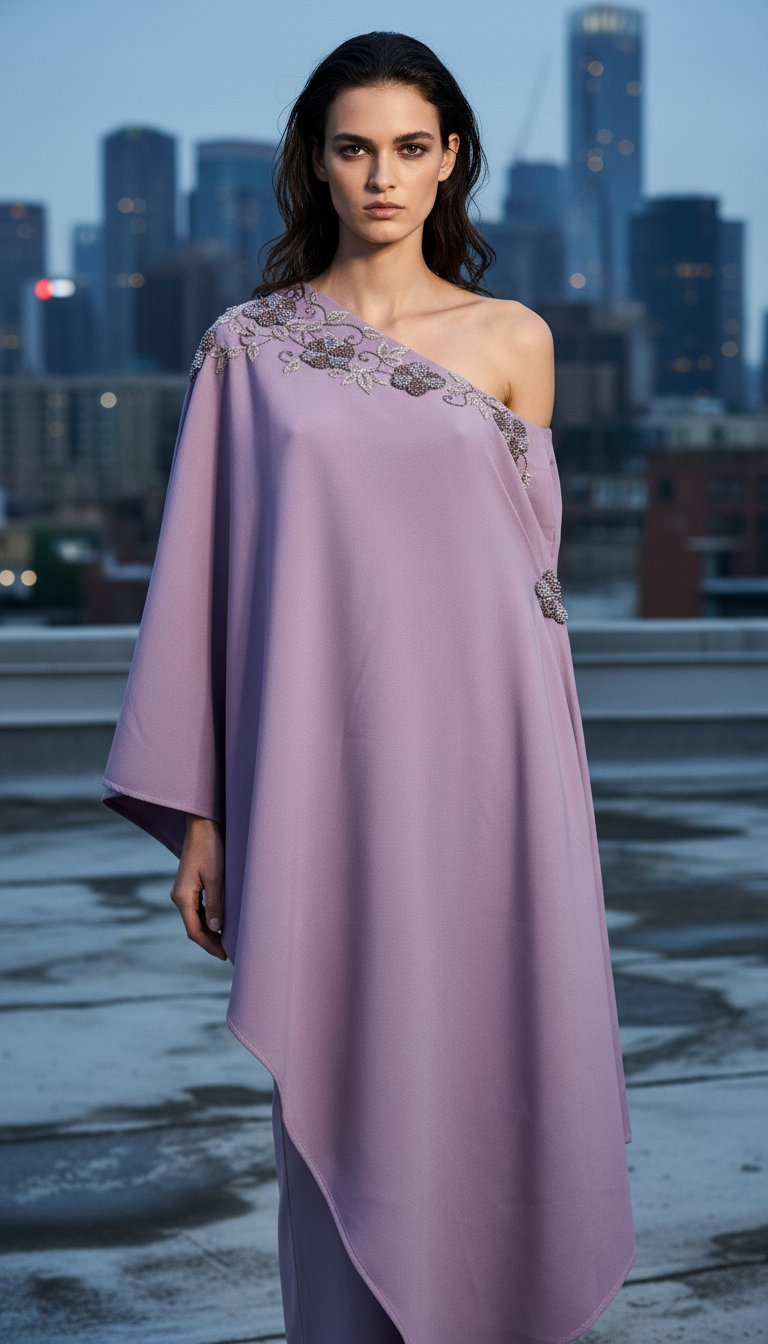 Embroidered Lycra Kaftan Drape Dress
