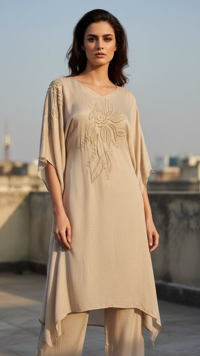Ivory Bloom Kaftan Suit