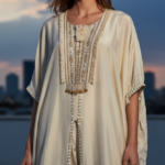 Ivory Mirror Embroidered Kaftan Suit