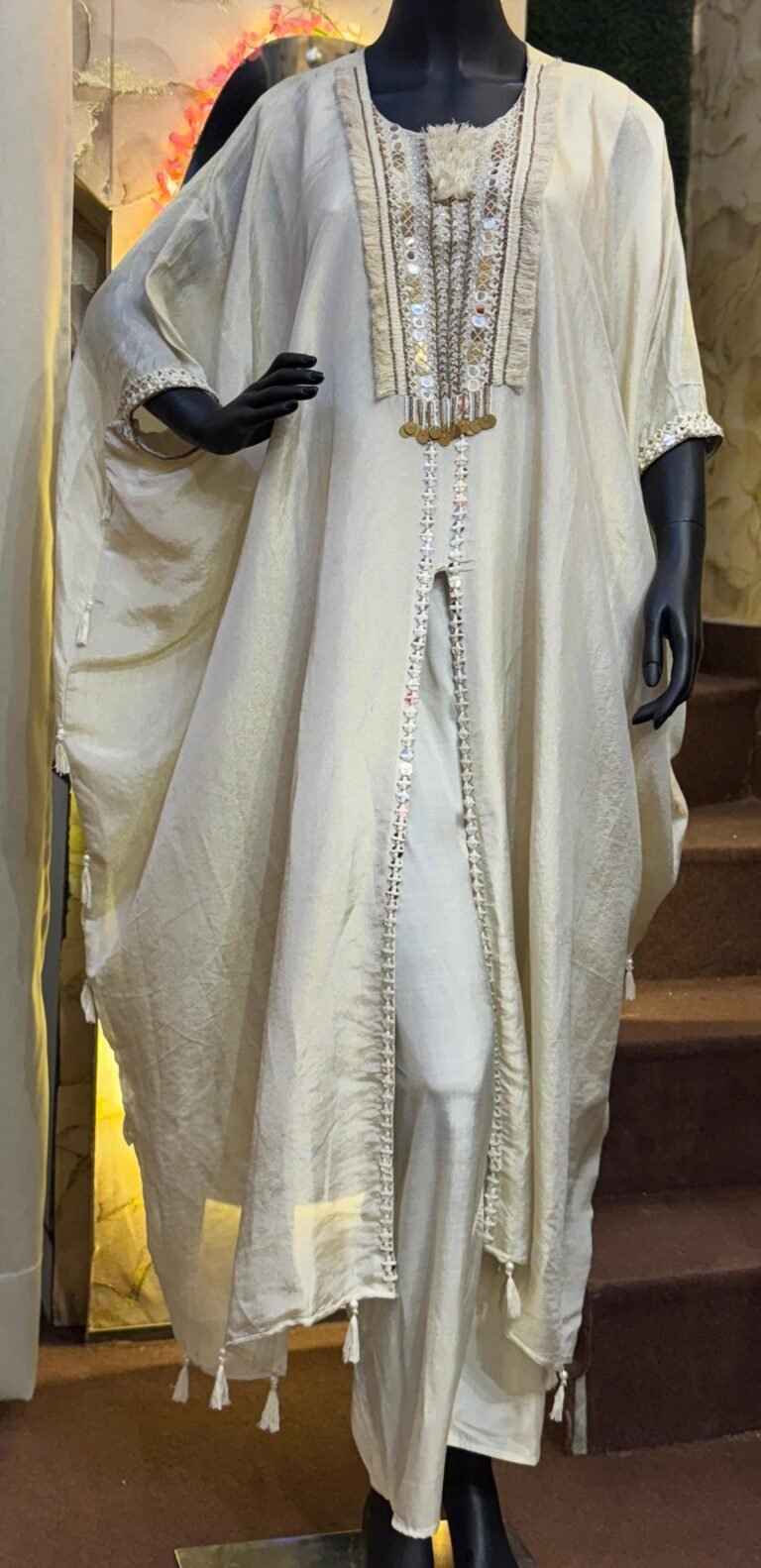 Ivory Mirror Embroidered Kaftan Suit