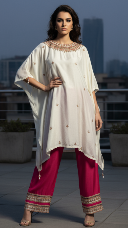 Ivory Pink Kaftan Suit Set