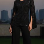 Midnight Sequin Cape Set black