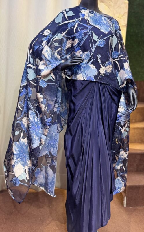 Navy Bloom Drape Kaftan Set