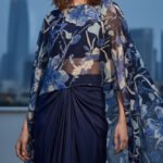 Navy Bloom Drape Kaftan Set