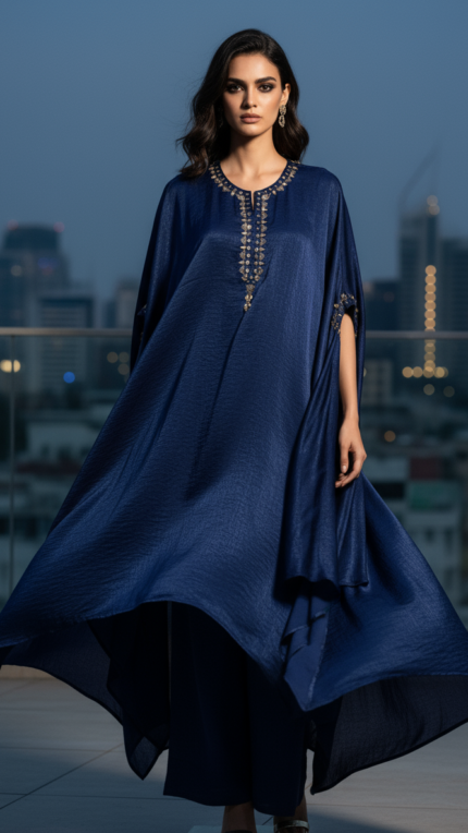 Navy Blue Kaftan Suit Set