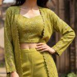 Pop Green Embroidered Indo-Western Set