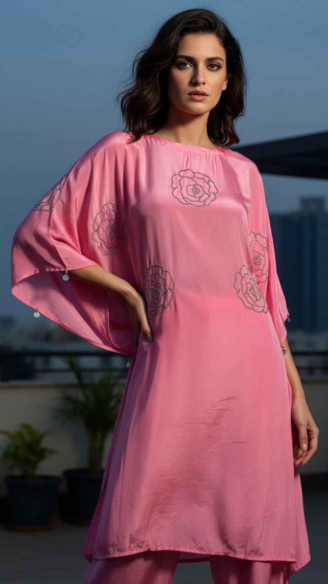 Rose Stone Kaftan Suit with Farshi Salwar
