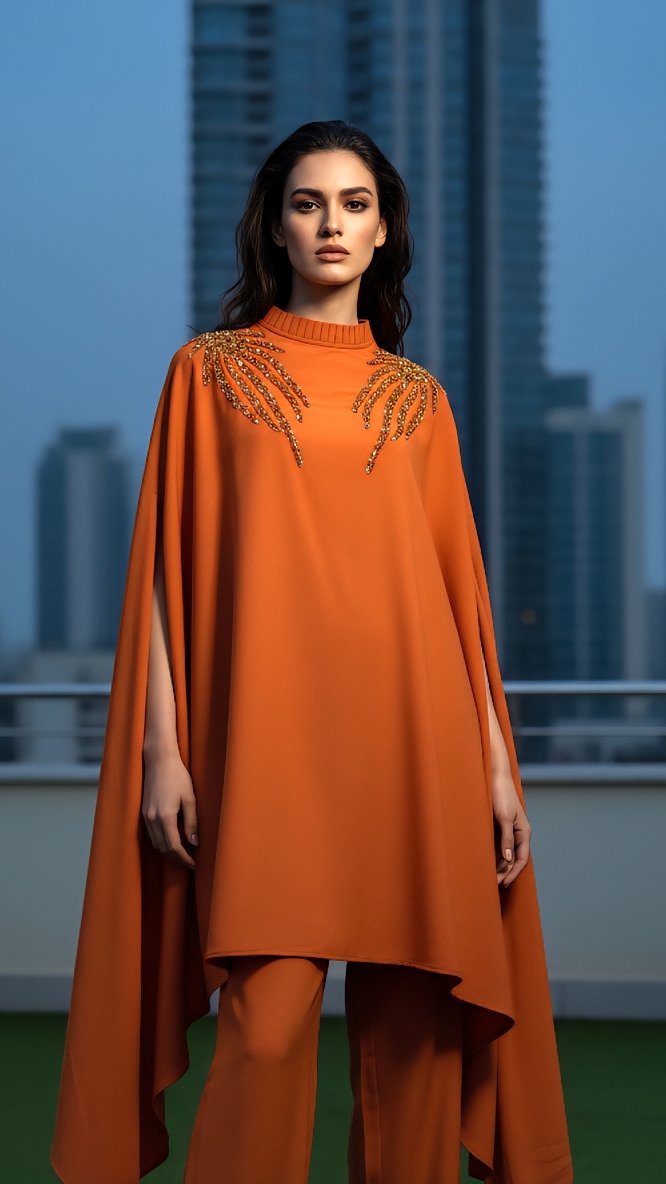 Sequin Cape Kaftan Suit