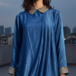 Sequin Collar Drape Indo-Western Dress blue