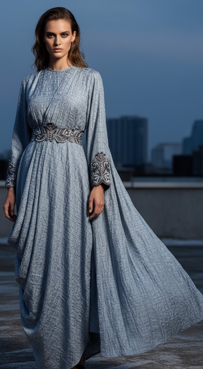 Steel Grey Crushed Drape Dress